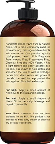 Handcraft Neem Oil – 100% Pure And Natural Cold Pressed Neem Oil For Skin And Hair – Moisturizing And Hydrating Oil - 16 Fl. Oz #TOP1