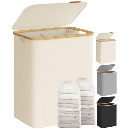 SONGMICS 2-Section Laundry Hamper with Lid, 130L