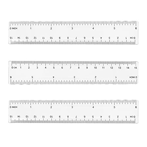 Ainkou 3-Pack Clear Plastic Ruler - 15cm/6 Metric & Imperial Shatter Resistant Transparent Straight Measuring Ruler for Students & Offices