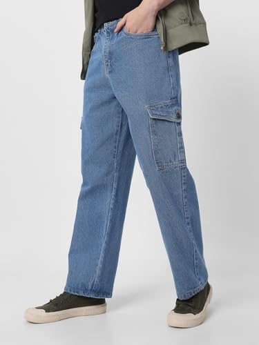 Image of Neostreak Men's Loose Baggy Fit Washed Cargo Jeans with 6 Pockets Non-Stretchable