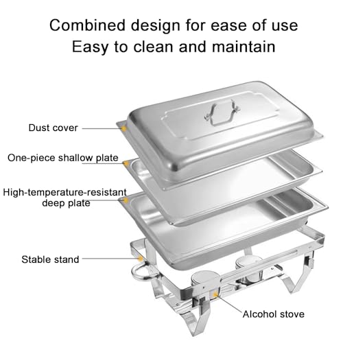 Juego de platos para bufé, calentador de alimentos rectangular de acero inoxidable y bandeja para servir, duradero y elegante, ideal para catering y eventos, 6,5 cm de profundidad, recipiente para
