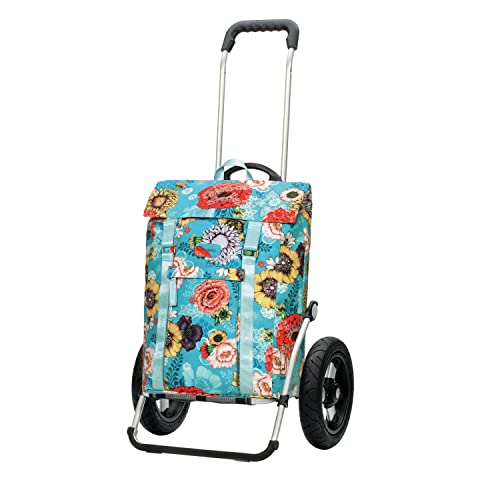 ANDERSEN Einkaufstrolley - Royal Shopper Basil Bloom blau 50 L Freizeit, Handwagen, recycelt, wasserdicht, Aluminium, klappbar, luftbereiftes Kugellagerrad