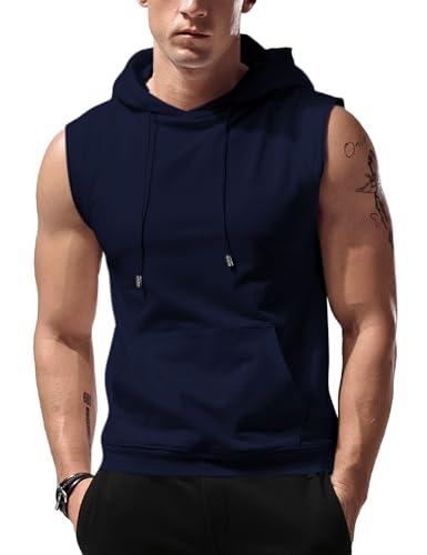 Image of Babioboa Men's Workout Hooded Tank Tops Sleeveless Gym Hoodies Bodybuilding Muscle Cut Off T-Shirts