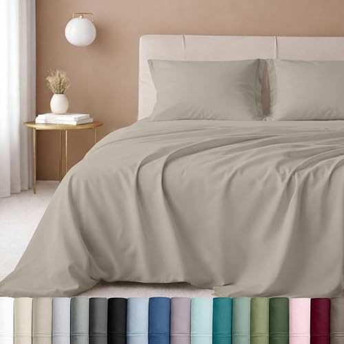 Image of California Design Den Hotel Quality Full Size Bed Sheets Set - Luxury 600 Thread Count Sateen, Natural 100% Cotton Sheets, Fully Elasticized Deep Pockets, Crisp, Cool and Durable Bed Set - Soft Linen