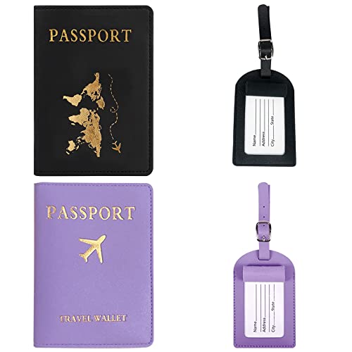 Reisepasshülle,4 pcs Reisepass Schutzhülle+Kofferanhänger,Passport Cover,Kunstleder Passhülle Hülle,Schutzhülle Tasche für Kreditkarten Damen Herren Reisepass,Ausweis & Reisedokumente,Travel Organizer