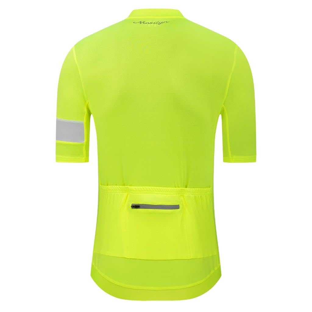 MOXILYN Herren-Radtrikot, Rennrad-Shirt, kurzärmelig, durchgehender Reißverschluss mit 4 Taschen, reflektierend, breiter Anti-Rutsch-Saum