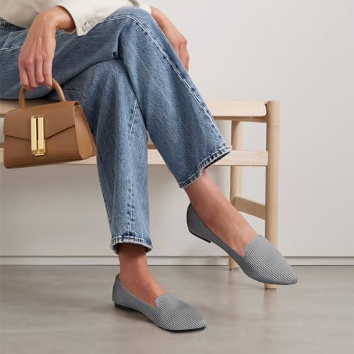 Image of TINGRISE Women's Flats Shoes Pointed Toe Knit Washable Ballet Comfortable Dressy Work Flat