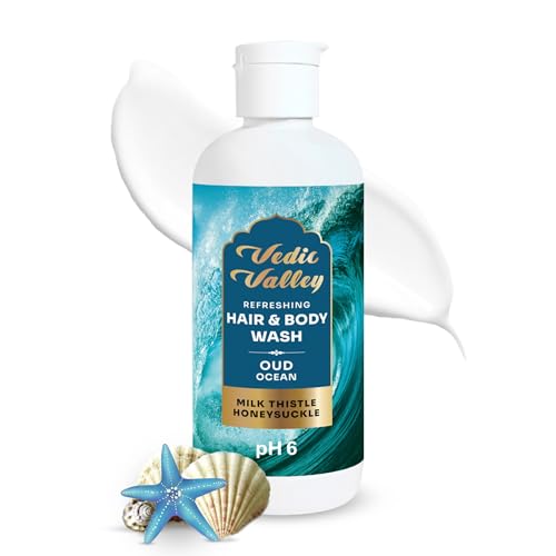 Image of VEDIC VALLEY Oud Ocean Hair & Body Wash with Milk Thistle and Honeysuckle | Paraben Free Body Wash for Men & Women Helps Reduce Hair Fall, Brightens Skin, Nourishes & Moisturizes Formula | 300 ml