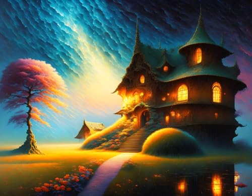 Affiches sur toile cottage sous la nuit 58 x 90 cm esprit cozy
