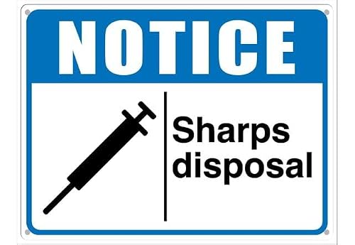 peiyeety Notice Sign Sharps Disposal Aluminum Tin Sign for Home Coffee Bar Wall Decor 12x16 Inches