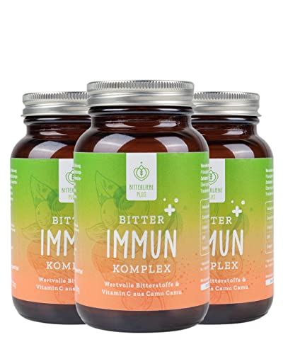 BitterLiebe® Complejo inmune amargo (juego de 3) con vitamina C natural de Camu Camu plus OPC extracto de semilla de uva en dosis altas, 270 cápsulas veganas con cúrcuma, jengibre