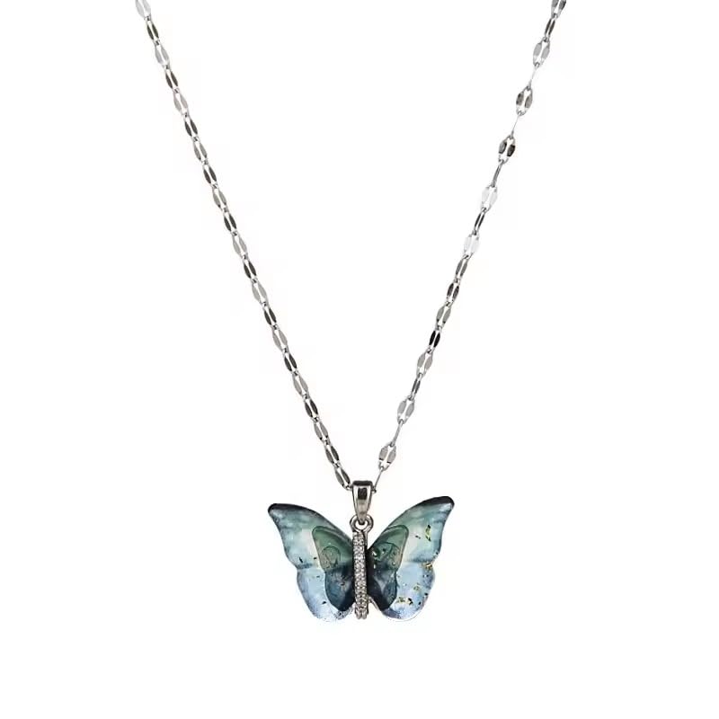 MEENAZ Butterfly Pendant Necklace for Women & Girls Stylish Blue Silver Necklace | Neck Chain | Locket | Modern Design | Birthday & Special Occassion Gift Aesthetic Jewellery Accessories anti tarnish (B0DCCDBV5B) Amazon Price History, Amazon Price Tracker