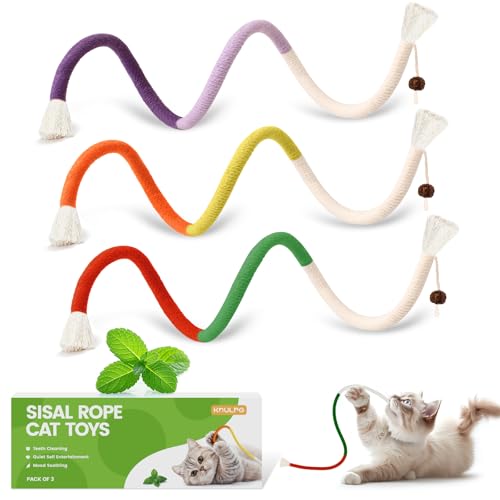 Natural Catnip Chew Rope for Cats – Pack of 3 (27 Inches Each) | Includes Refillable Catnip Pouch | Interactive Cat Toys for Indoor Cats & Kittens | Stress Relief, Dental Health & Enrichment Play