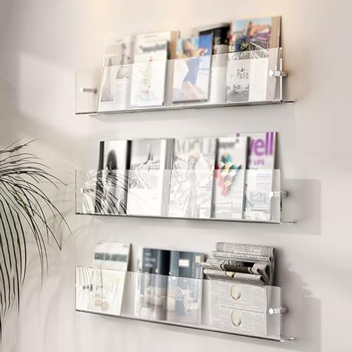 Soporte de pared transparente para folletos y revistas de metacrilato