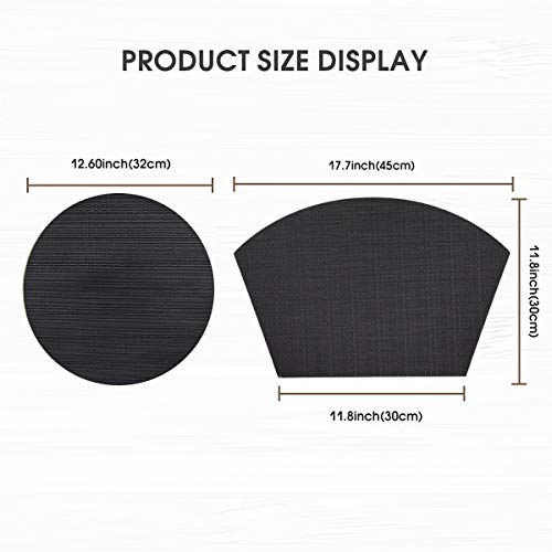 Viomir Round Table Placemats Set Of 7 Wedge Placemats Heat Resistant Round Table Mats Wipe Clean (Black) #TOP3
