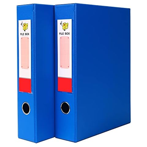 Srvnpioy Box Files A4, 2 Pack, 68mm Spine, A4 Storage Box Folders with Lockspring, Ring Pull and Catch, Plastic Filing Document Box for School Office Stationery, Blue Cover