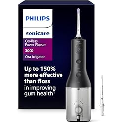 1 of Philips Sonicare Cordless Power Flosser 3000 - Water Flosser with Innovative Quad Stream Technology, Oral Irrigator with 2 Flossing Modes and 3 Pressure Levels, IPX7 Waterproof, Black, HX3826/23