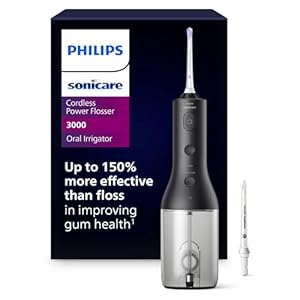 Philips Sonicare Cordless Power Flosser 3000 – Water Flosser with Innovative Quad Stream Technology, Oral Irrigator with 2 Flossing Modes and 3 Pressure Levels, IPX7 Waterproof, Black, HX3826/23
