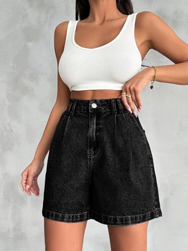 Image of Shasmi Girl's & Women's High Waisted Denim Shorts, 2025 Fashion Vintage Wash, Straight Cut (Short 234)