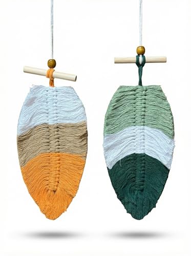 Image of JH Gallery Handmade Tricolor Macrame Leaf Wall Decor, Boho Cotton Rope Hanging with Wooden Beads for Bedroom, Living Room, Balcony and Home Decoration. (Pack of 2)