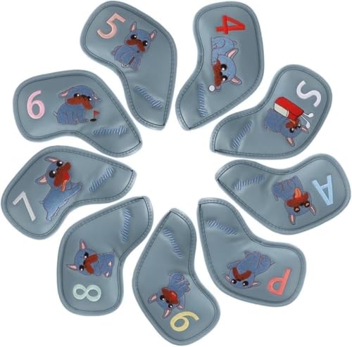 Ambety 9ピースゴルフヘッドカバーセット、かわいい動物漫画ゴルフヘッドカバーウェッジとアイアン用、初心者用保護カバー (C)