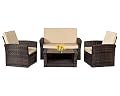 FDW 4 Pieces Outdoor Patio Furniture Sets Sectional Sofa Rattan Chair Wicker Conversation Set Outdoor Backyard Porch Poolside Balcony Garden Furniture with Coffee Table (Brown)