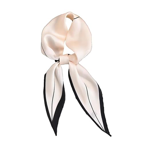 GIMIRO Satin Schal 120cm x 36cm Rhombus Bunte Schals Elegante Damenkrawatte mit Kontraststreifen, Weiß-Schwarz, Geometrisches Design, Seidiger Stoff (Cream)