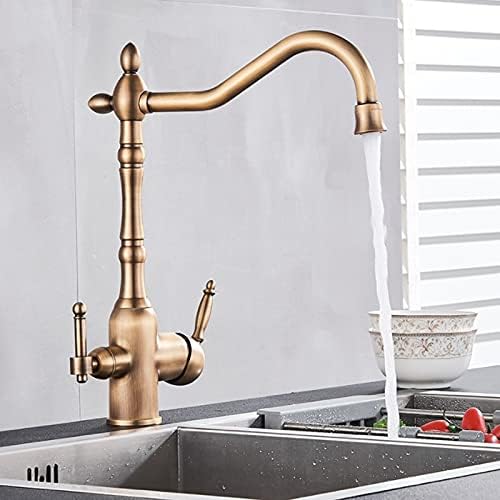 Faucets Kitchen Sink Faucet for Bar Farmhouse Commercial, Gold Kitchen Filter Pure Water 360 Rotation Kitchen Sink Crane, Dual Handle Dual Water Function Mode Filter Mixer Taps(Antique Brass)