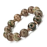 ZenBless Round Grey Tibetan Dzi Beads Bracelet Mala Beads Amulet Bangle Attract Good Luck (14MM Beads)