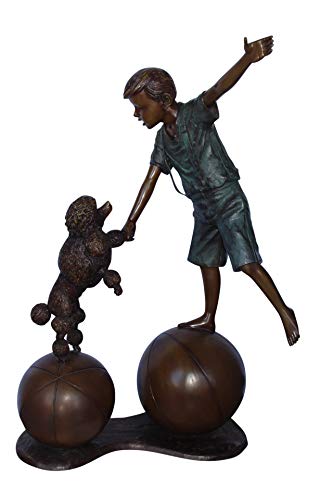 Estatua Jardin Niño y Perro en Equilibrio de Bronce Grande miniatura 1