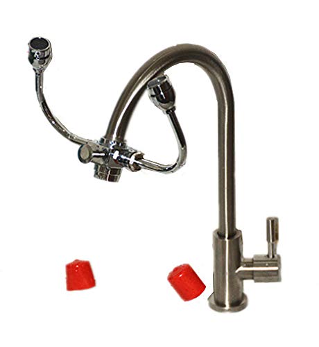 CGOLDENWALL Estación de lavado de ojos montada en grifo, unidad de lavado de ojos de emergencia, lavadora de ojos de laboratorio, ducha de seguridad de cobre, ducha de descarga para laboratorio e