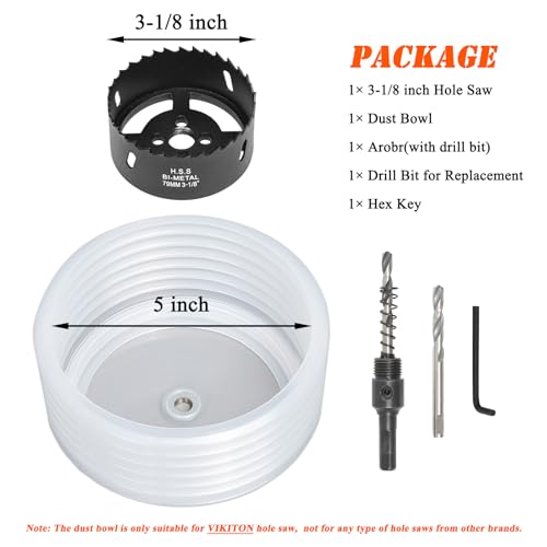 Image of 3-1 /8 Hole Saw for Recessed Lights, 3.1 Inch Hole Cutter with Dust Bowl Catcher for Led Recessed Lighting 3 Inch and Wood Metal Drywall, Bi-Metal Construction, Black