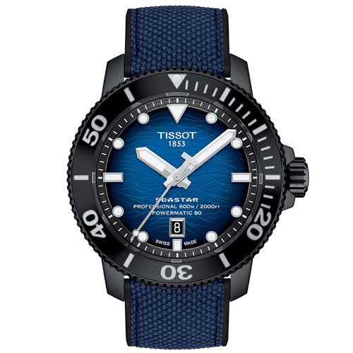 La Mejor Selección de Valvulas acero inoxidable Top diez. 37 Tissot - Reloj automático de acero inoxidable 80 316L de Seastar 2000 profesional Powermatic con revestimiento PVD negro, azul/negro, goma, 22 (T1206073704100), Azul,Negro,...