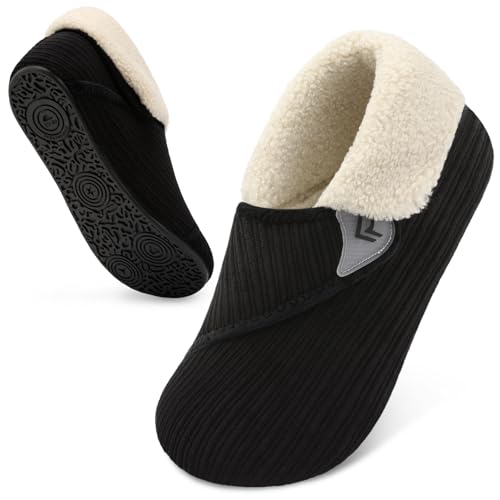 relxfeet Wide Slippers for Women Men Fuzzy Adjustable Bootie Slippers Socks Diabetic Friendly House Shoes with Non-Slip Sole for Indoor/Outdoor
