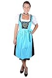 Almhouse 3-teiliges Langes Dirndl Lisa türkis schwarz inkl. Schürze und weißer Spitzen Dirndlbluse Gr. 36
