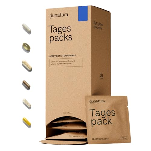 ​dunatura Tagespacks Sport Aktiv Endurance – 28 vegane Tagesportionen – Hochdosierte Mikronährstoffe für Muskelfunktion, Energie & Regeneration – Magnesium, Omega-3, Eisen, Zink, B-Vitamine