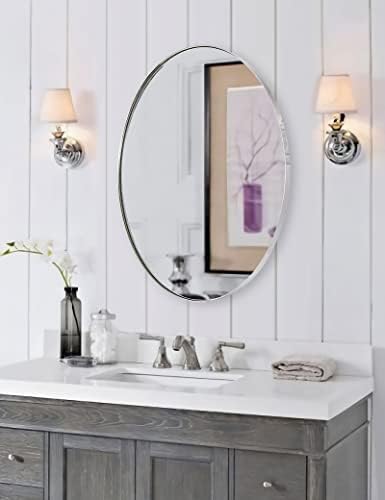 ANDY STAR Chrome Bathroom Mirror, 24x32'' Polished Chrome Oval Wall Mirror for Bathroom, Modern Chrome Vanity Mirror Pill Shaped Metal Mirror Stainless Steel Frame Wall Mount Horizontal or Vertical