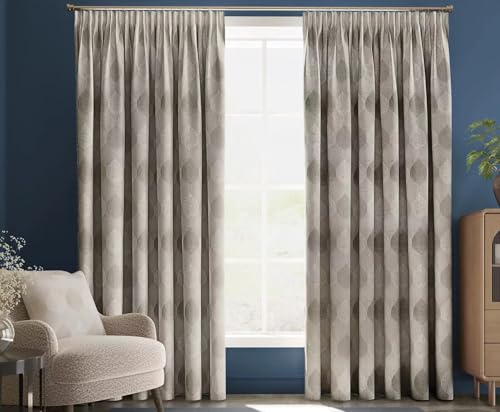 Quality N Style Pencil Pleat Curtains, Fully Lined Tape Top Jacquard Curtain Pair for Bedroom Guestroom Living Room (Beige, 90″x 108″ (228cm x274cm))