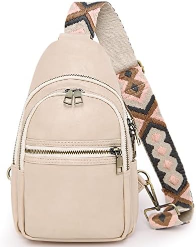 YZFSM Sling Bag for Women PU Leather Sling Bags for Women Crossbody Small Sling Backpack Multipurpose Chest Bag for Women (Beige)
