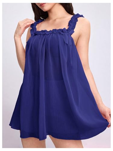 Image of MakeMeChic Women's 2 Piece Lingerie Mesh Cute Valentine Pajama Set Ruffle Bow See Through Vintage Nightgown Sleepwear
