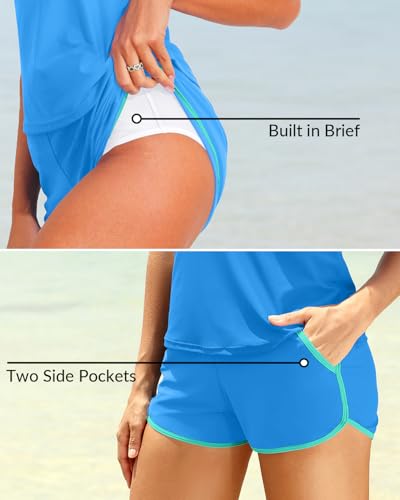Image of Talisea Women 2 Piece Tankini Swimsuit with Pockets Boy Shorts Modest Bathing Suit Tummy Control Tank Top