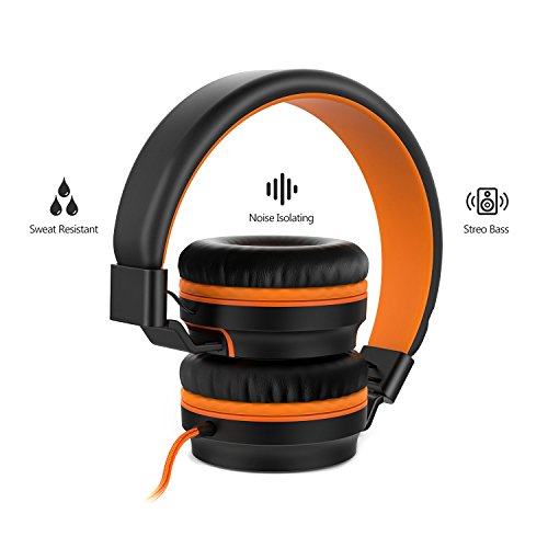 Elecder i36 Kids Headphones Children Girls Boys Teens Foldable Adjustable On Ear Headphones 3.5mm Jack Compatible iPad Cellphones Computer Kindle MP3/4 Airplane School Tablet Black/Orange - Thumbnail 5