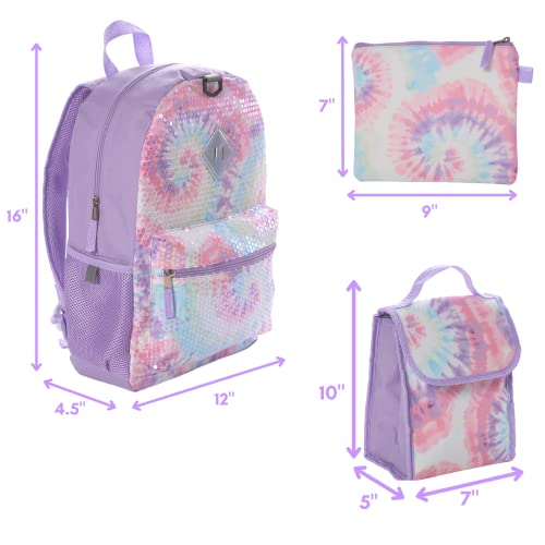 Club Libby Lu Sequin Tie Dye Backpack Set For Girls, 16 Inch, 6 Pieces - Includes, Foldable Lunch Bag, Water Bottle, Pencil Case, Washable Scrunchie & Carabiner Clip – Pink And Purple #TOP2