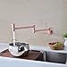 GICASA Pot Filler Faucet Wall Mounted, Double Joint Swing Arm Single Hole Kitchen Faucet with Two Handles, Brass Folding Stretchable in Red Copper