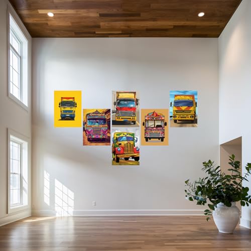 Image of SiddArtify Vibrant Truck Art Print Set - Colorful Truck Illustrations - 300GSM Board - 12x18 Inch - Pack of 6 Wall Room Decoration art Poster Prints