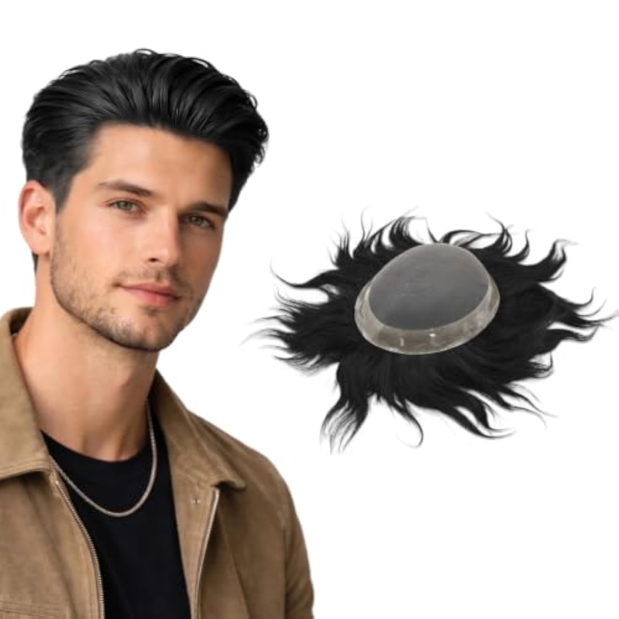 Monofilament Patch for Men, Natural Human Hair Replacement