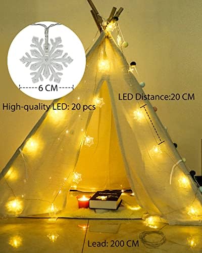 litogo Snowflake Fairy Lights, 13.1+6.7Ft 20 LED Battery Operated String Lights 2 Modes Fairy Lights Waterproof Indoor/Outdoor litogo Decorations for Bedroom, Birthday, Garden, Party (Warm White 6M)