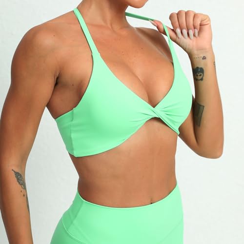 Image of ABOCIW Sports Bras for Women Twist Criss-Cross Back Padded Workout Tank Tops Low Impact Gym Yoga Bra