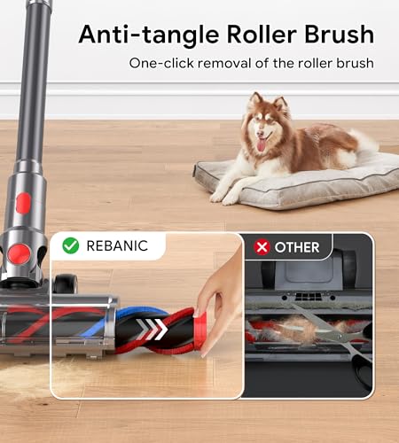 Image of REBANIC Cordless Vacuum Cleaners for Home,8-in-1 /65Min /600W /48Kpa Powerful Suction,Self-Standing Cordless Stick Vacuum Cleaner,Lightweight Anti-Tangle Rechargeable Vacuum for Floor /Carpet /Pet Hair /Car