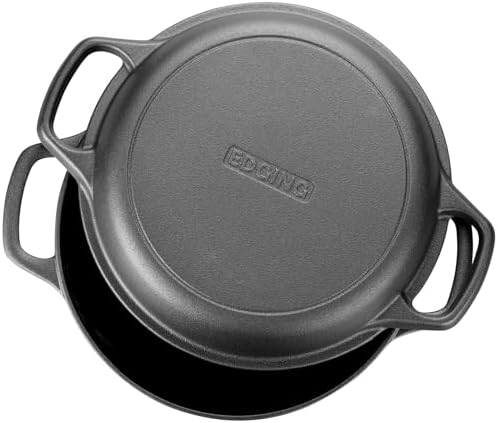 Pre-Seasoned Cast Iron Dutch Oven Pot with Skillet Lid Cooking Pan, 2-in-1 Sourdough Bread Baking Pan with Proofing Basket and Baking Supplies, 5QT - Thumbnail 2